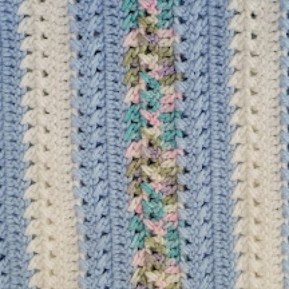 Handmade Hand Crocheted Baby Blanket Blue/White/Multi Color NEW - Picture 3 of 5